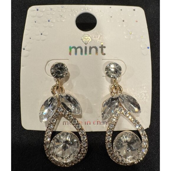 Mint Faux Crystal Gold Rhinestone Earrings Party Wedding Cruise NEW - Picture 3 of 6